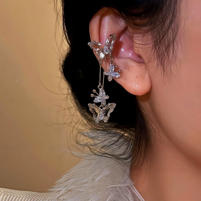 14K Gold-Plated Butterfly Tassel Ear Cuffs