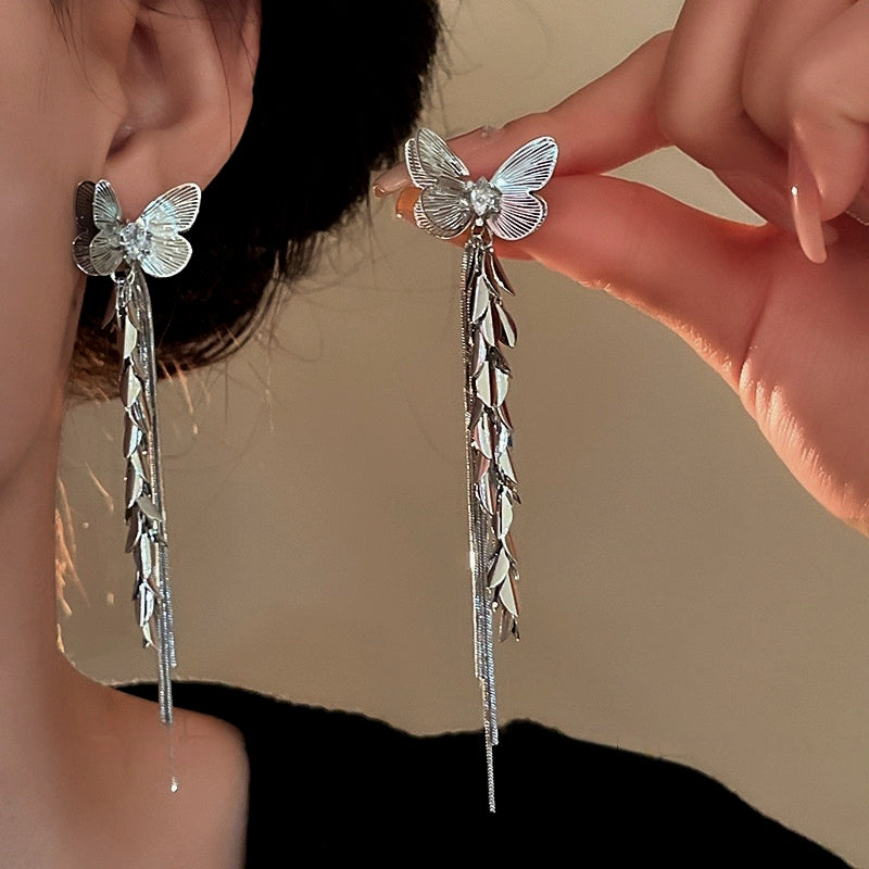 14K Gold-Plated Butterfly Tassel Earrings