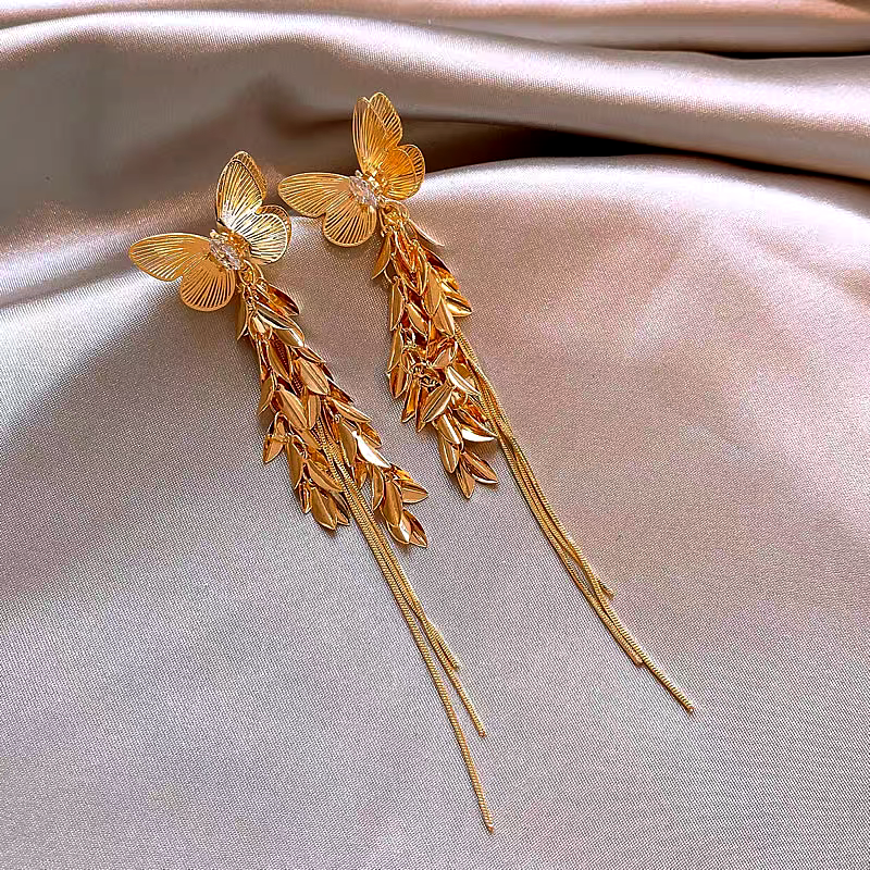 14K Gold-Plated Butterfly Tassel Earrings