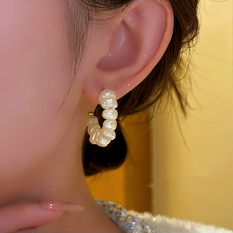 14K Gold-Plated C-Shaped Bead Earrings