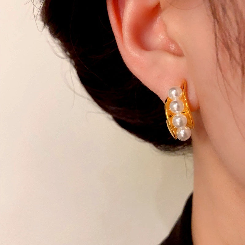 14K Gold-Plated C-Shaped Pearl Earrings