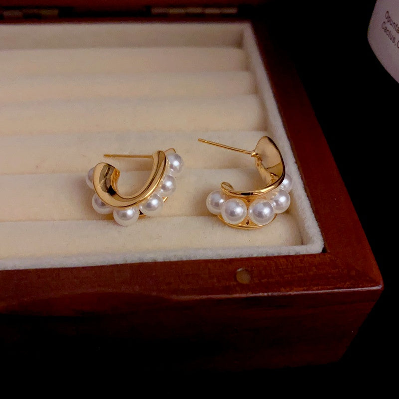 14K Gold-Plated C-Shaped Pearl Earrings
