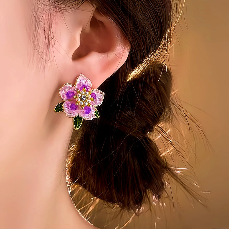 14K Gold-Plated Camellia Crystal Earrings