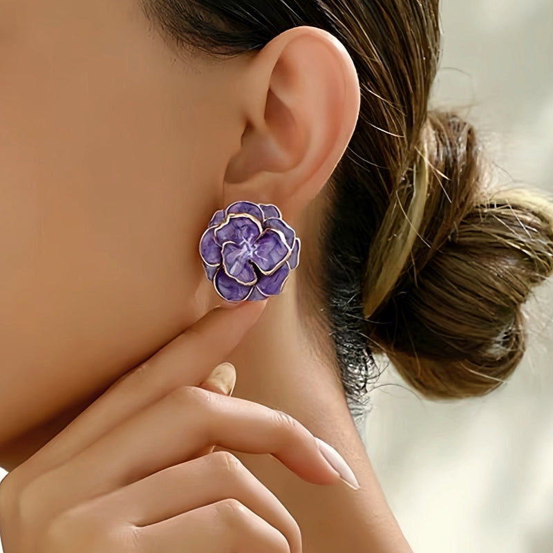 14K Gold-Plated Camellia Flower Stud Earrings