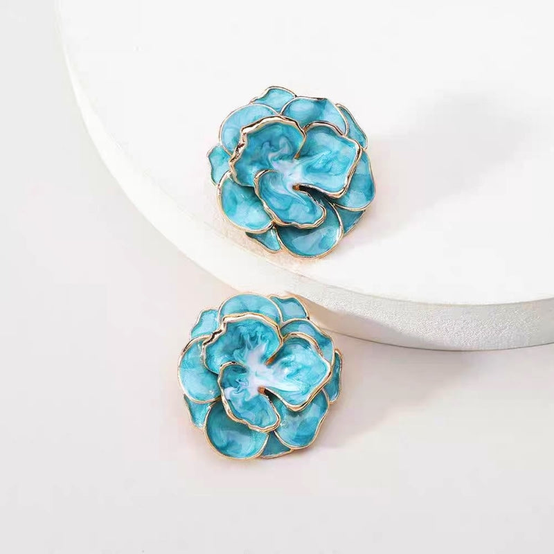 14K Gold-Plated Camellia Flower Stud Earrings