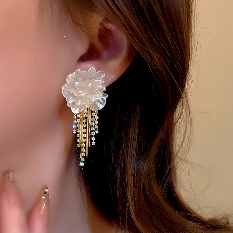 14K Gold-Plated Camellia Tassel Earrings