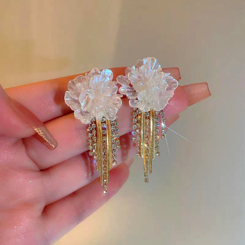 14K Gold-Plated Camellia Tassel Earrings