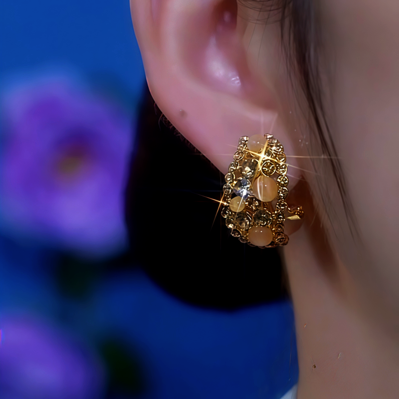 14K Gold-Plated Cat's Eye Brown Diamond Earrings