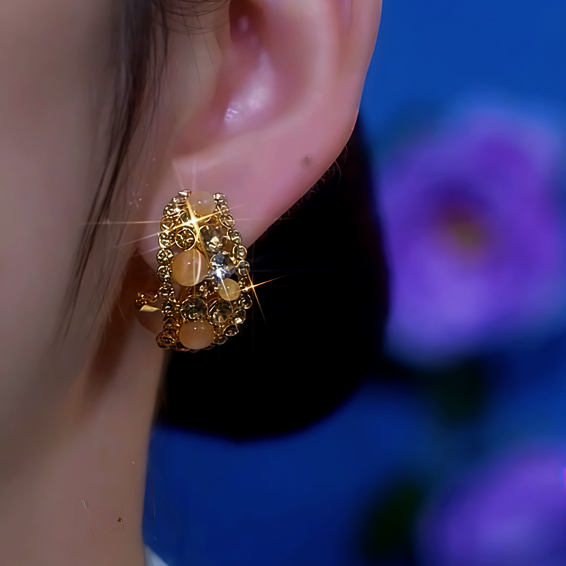 14K Gold-Plated Cat's Eye Brown Diamond Earrings