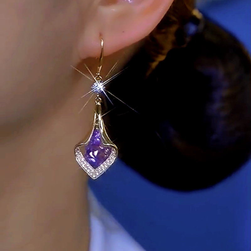 14K Gold-Plated Cat's Eye Diamond Drop Earrings