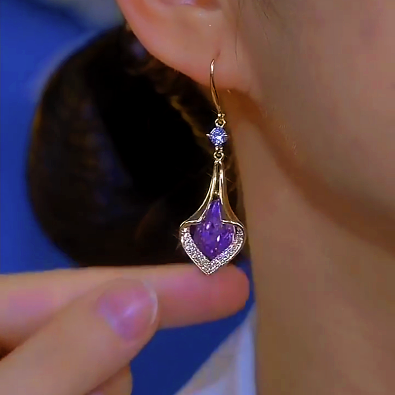 14K Gold-Plated Cat's Eye Diamond Drop Earrings