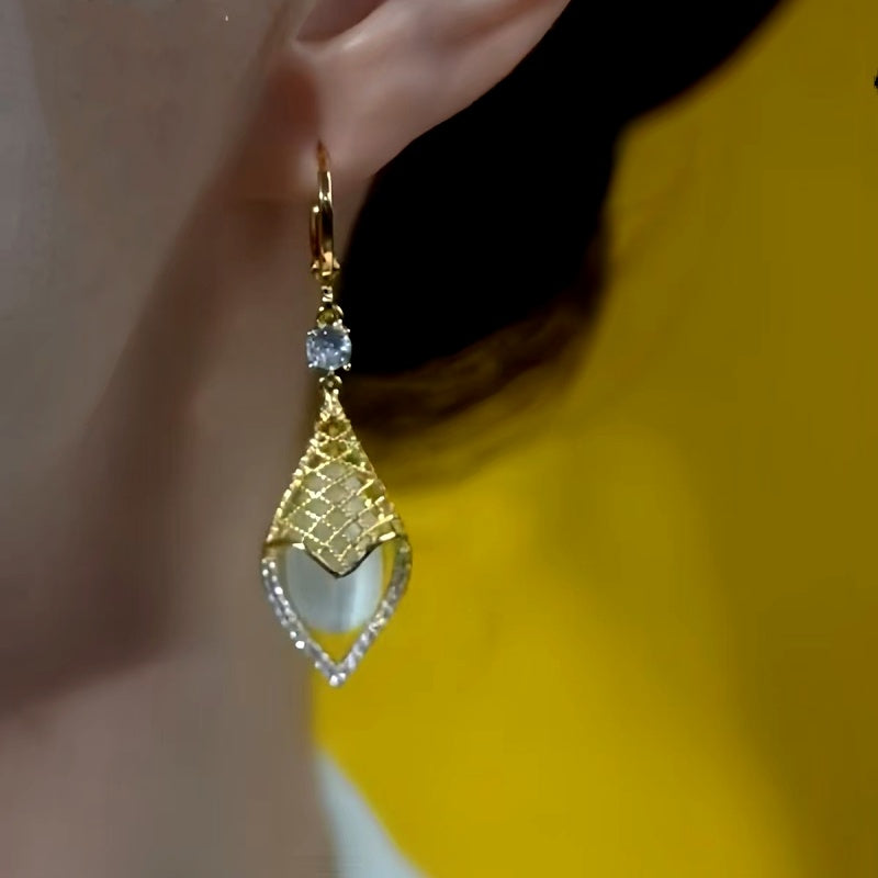 14K Gold-Plated Cat's Eye Drop Earrings