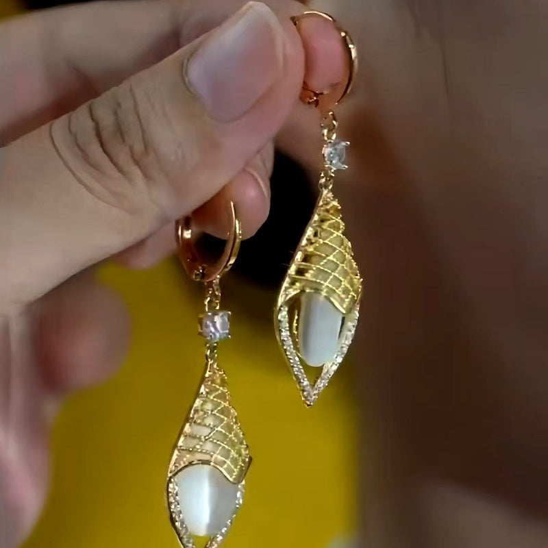14K Gold-Plated Cat's Eye Drop Earrings