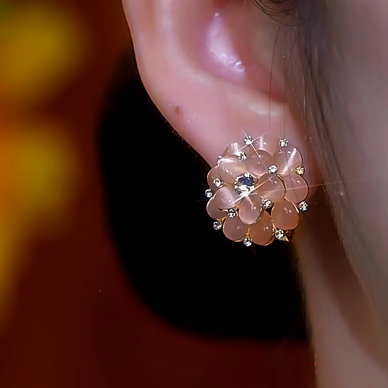 14K Gold-Plated Cat's Eye Flower Bouquet Stud Earrings