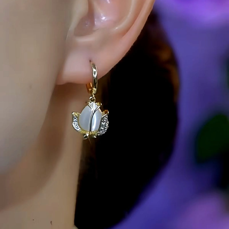 14K Gold-Plated Cat's Eye Flower Earrings