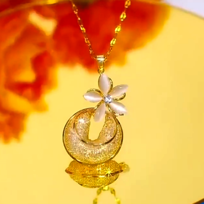 14K Gold-Plated Cat's Eye Flower Mesh Hoop Necklaces