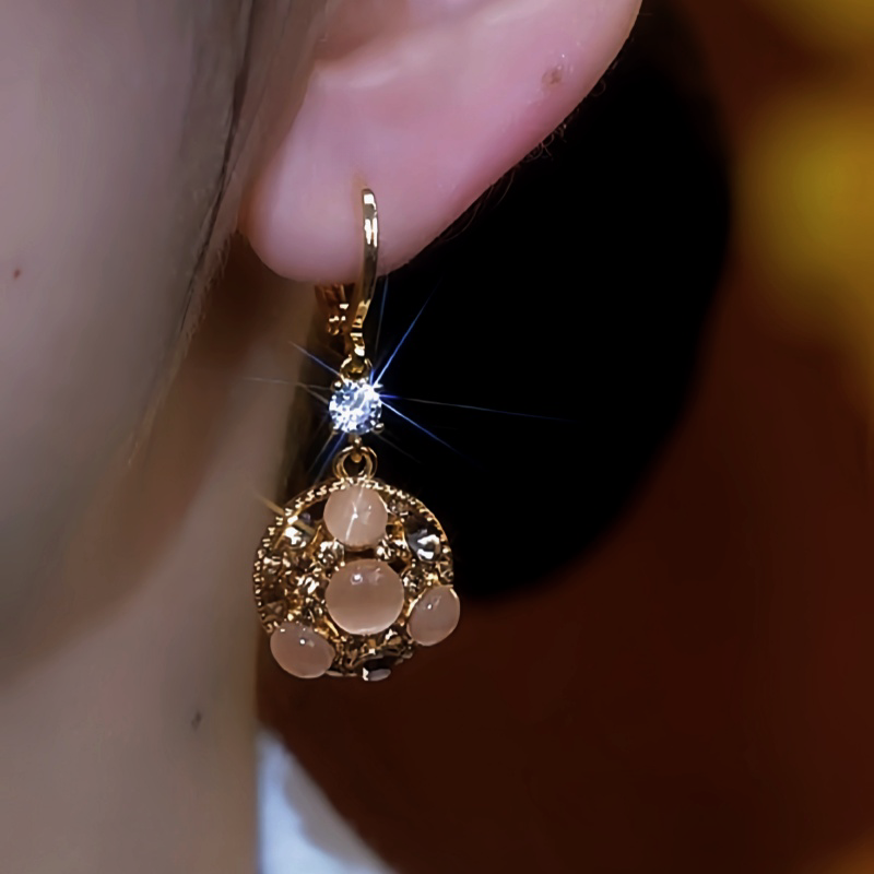 14K Gold-Plated Cat's Eye Stone Brown Diamond Water Drop Earrings