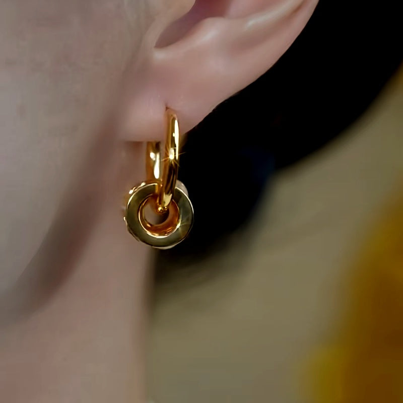 14K Gold-Plated Cat's Eye Stone Hoop Earrings