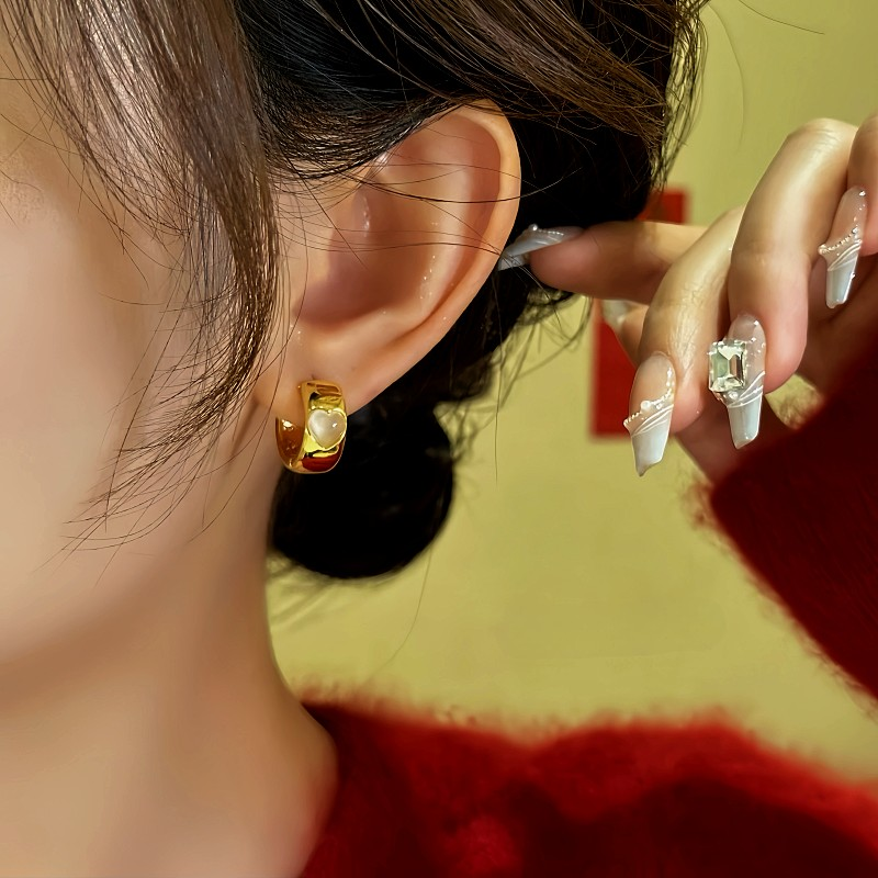 14K Gold-Plated Cat's Eye Stone Hoop Earrings