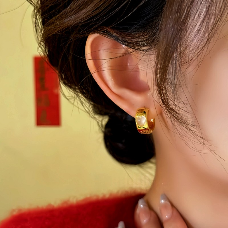 14K Gold-Plated Cat's Eye Stone Hoop Earrings