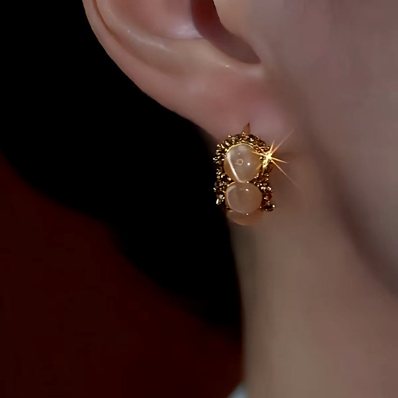 14K Gold-Plated Cat's Eye Stone Little Hoop Earrings