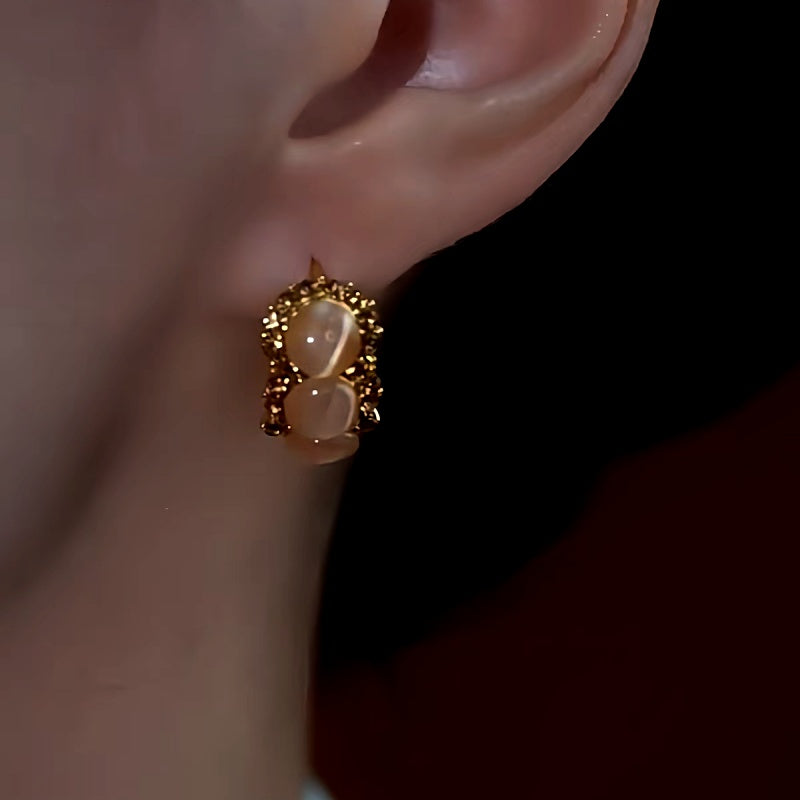 14K Gold-Plated Cat's Eye Stone Little Hoop Earrings