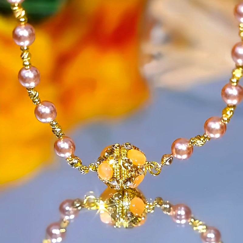 14K Gold-Plated Cat's Eye Stone Magnetic Pearl Necklace