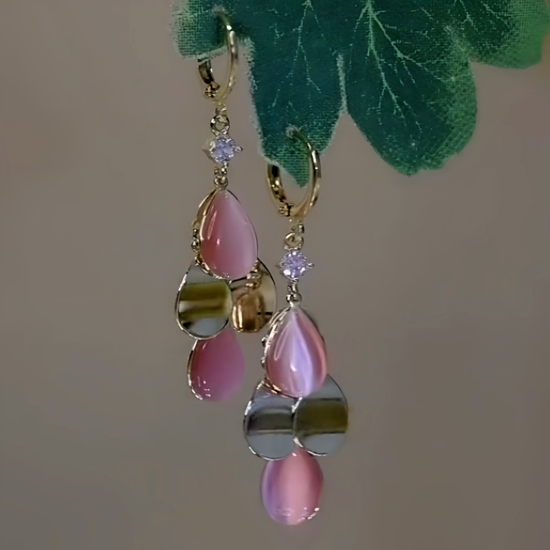 14K Gold-Plated Cat's Eye Stone Water Drop Earrings