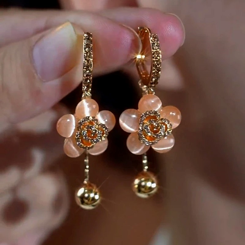 14K Gold-Plated Champagne Flower Earrings