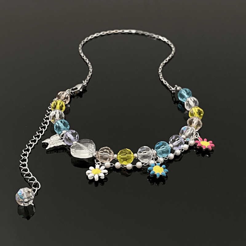 14K Gold-Plated Colorful Beaded Flower Necklaces