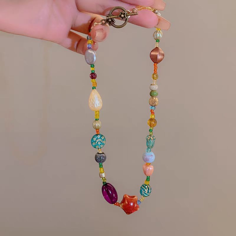 14K Gold-Plated Colorful Beaded Star Necklace