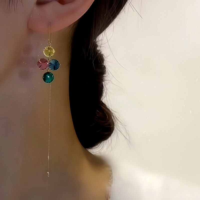 14K Gold-Plated Colorful Diamond Threader Earrings