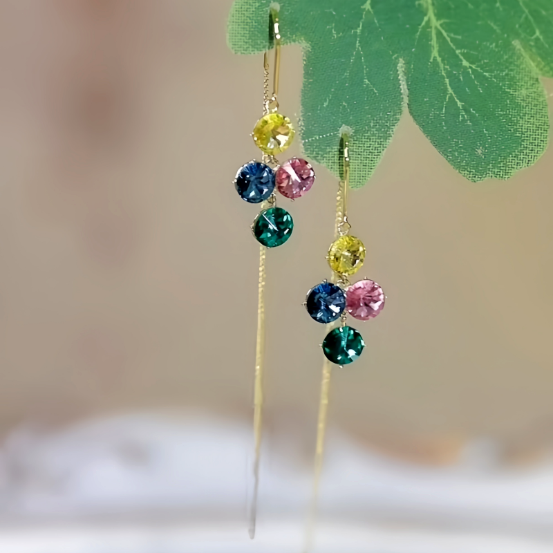 14K Gold-Plated Colorful Diamond Threader Earrings