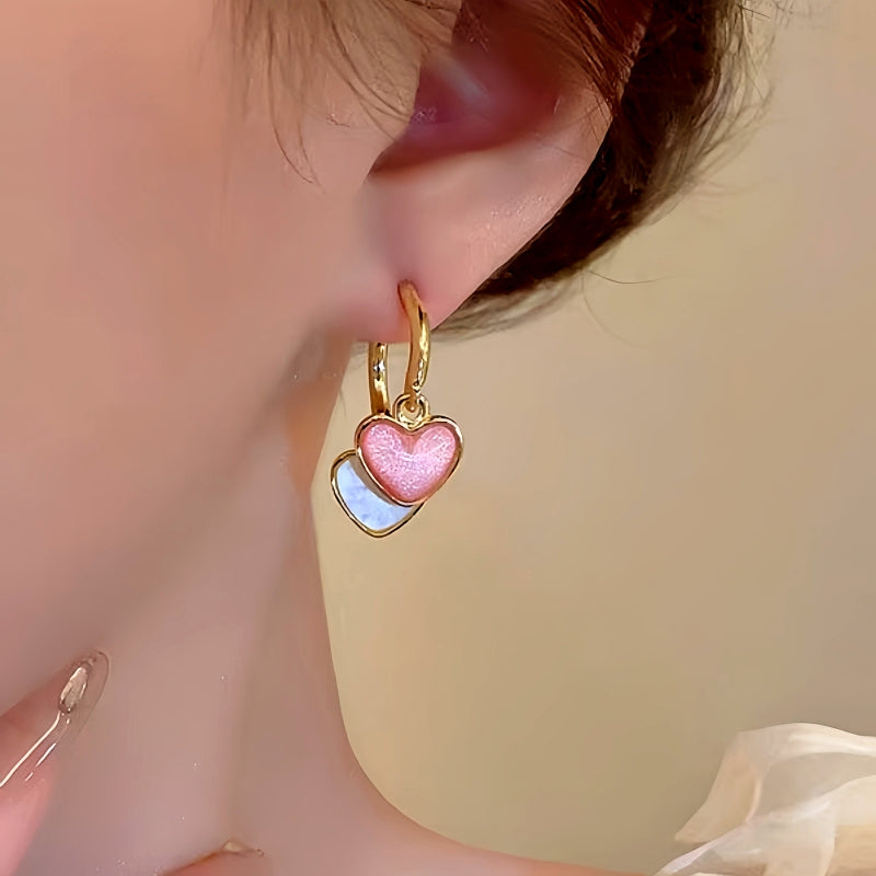 14K Gold-Plated Contrasting Heart Earrings