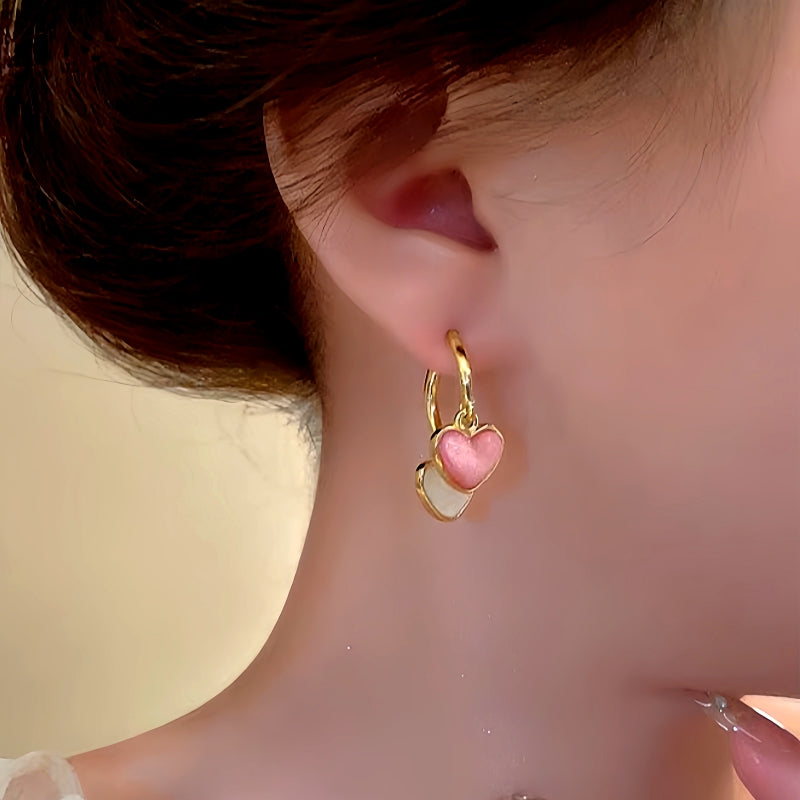 14K Gold-Plated Contrasting Heart Earrings