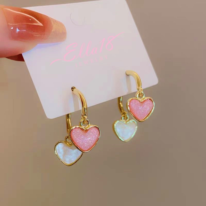 14K Gold-Plated Contrasting Heart Earrings