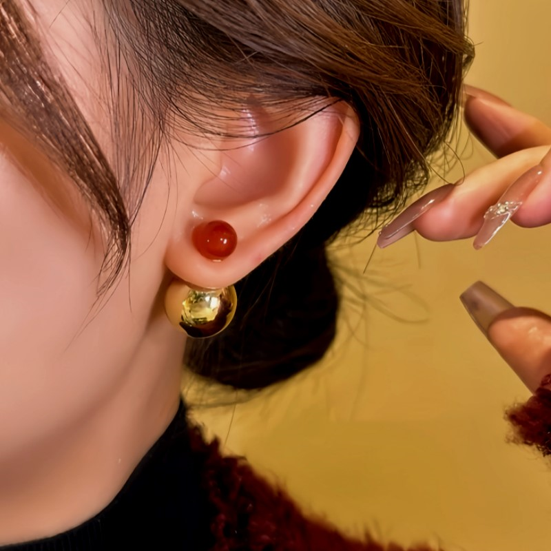 14K Gold-Plated Contrasting Large And Small Beads Earrings