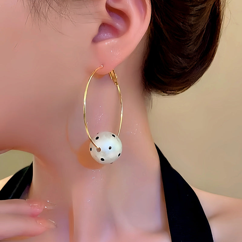 14K Gold-Plated Cotton Pearl Ball Hoop Earrings