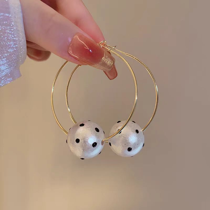 14K Gold-Plated Cotton Pearl Ball Hoop Earrings