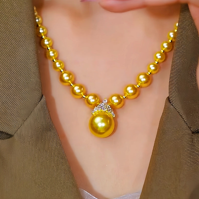 14K Gold-Plated Crown Gold Pearl Necklace