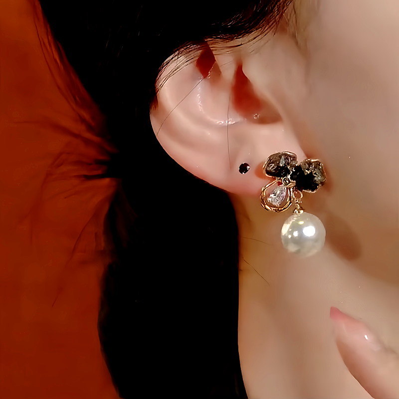 14K Gold-Plated Crystal Flower Pearl Earrings