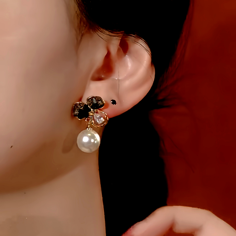 14K Gold-Plated Crystal Flower Pearl Earrings