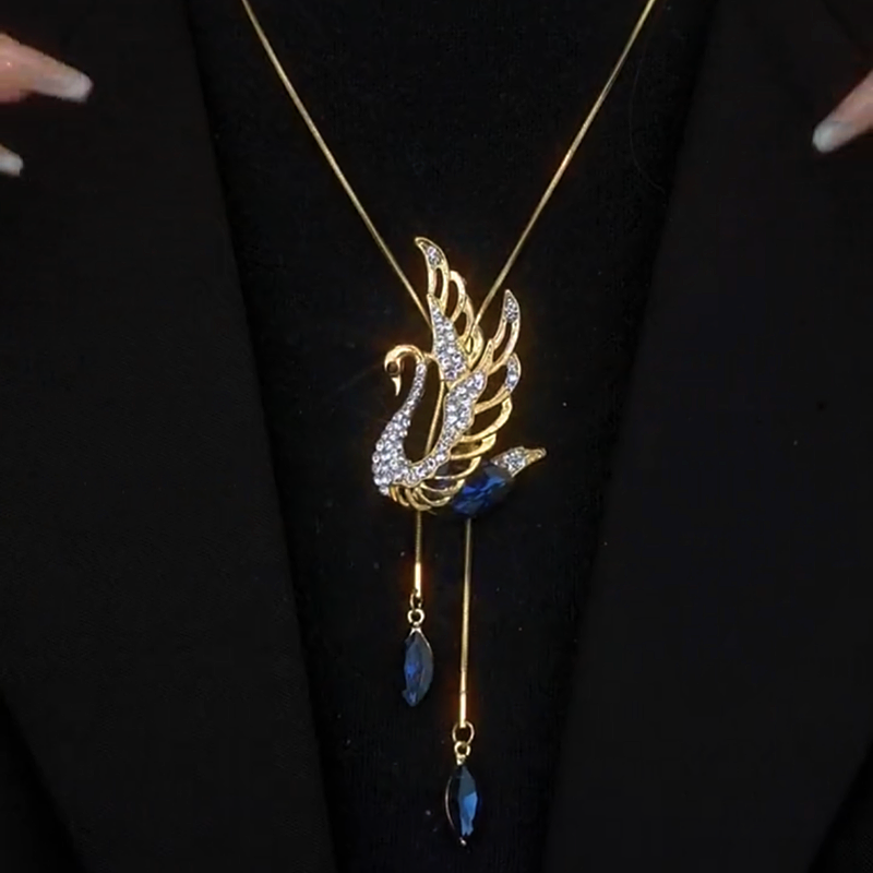 14K Gold-Plated Crystal Swan Sweater Necklace