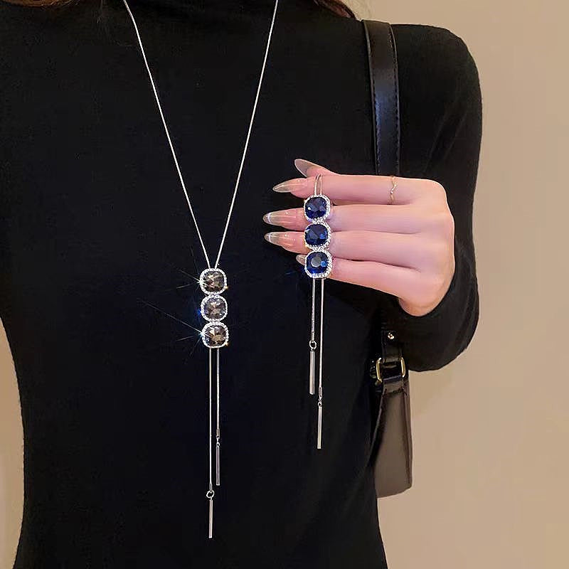 14K Gold-Plated Crystal Sweater Chain Necklaces