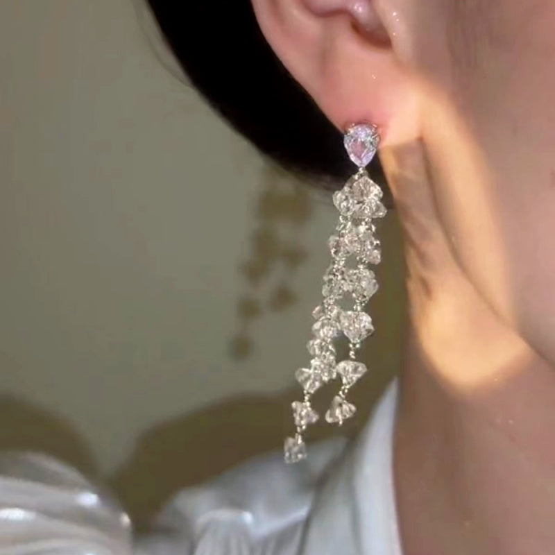 14K Gold-Plated Zircon Crystal Tassel Earrings