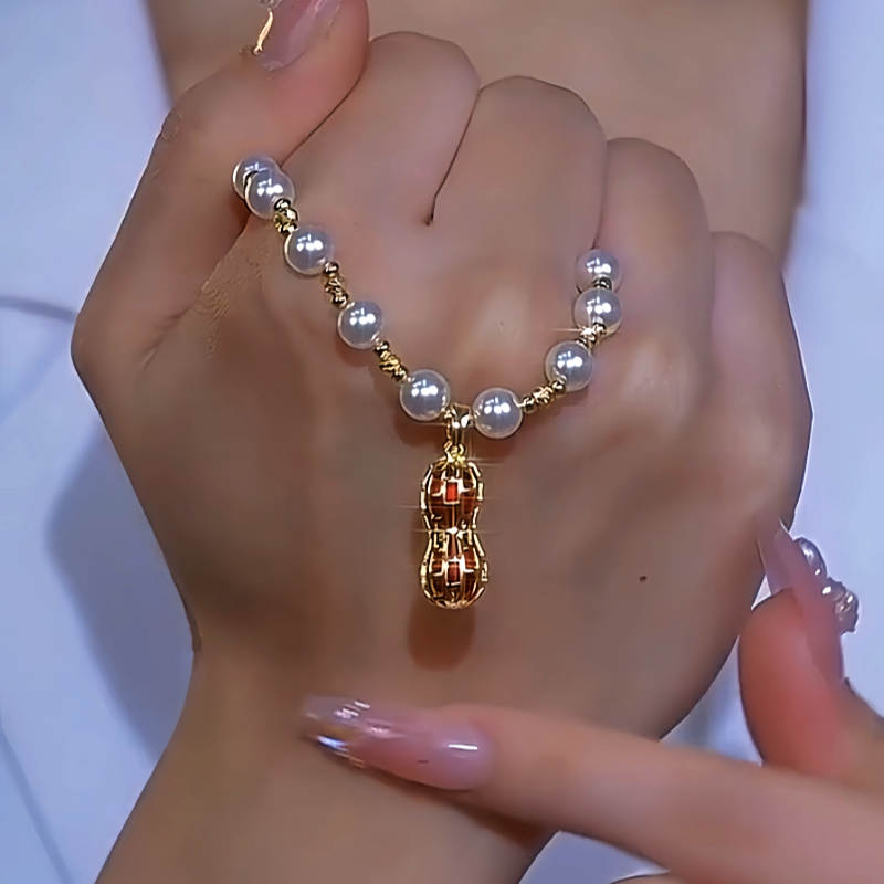 14K Gold-Plated Diamond-Studded Peanut Pearl Necklace