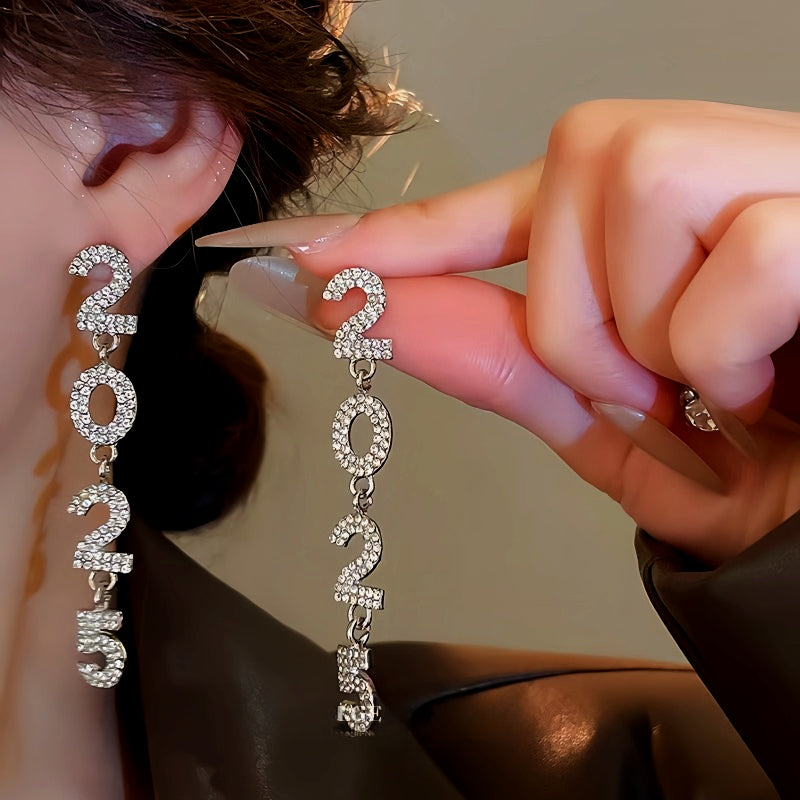14K Gold-Plated Diamond 2025 Digital Earrings
