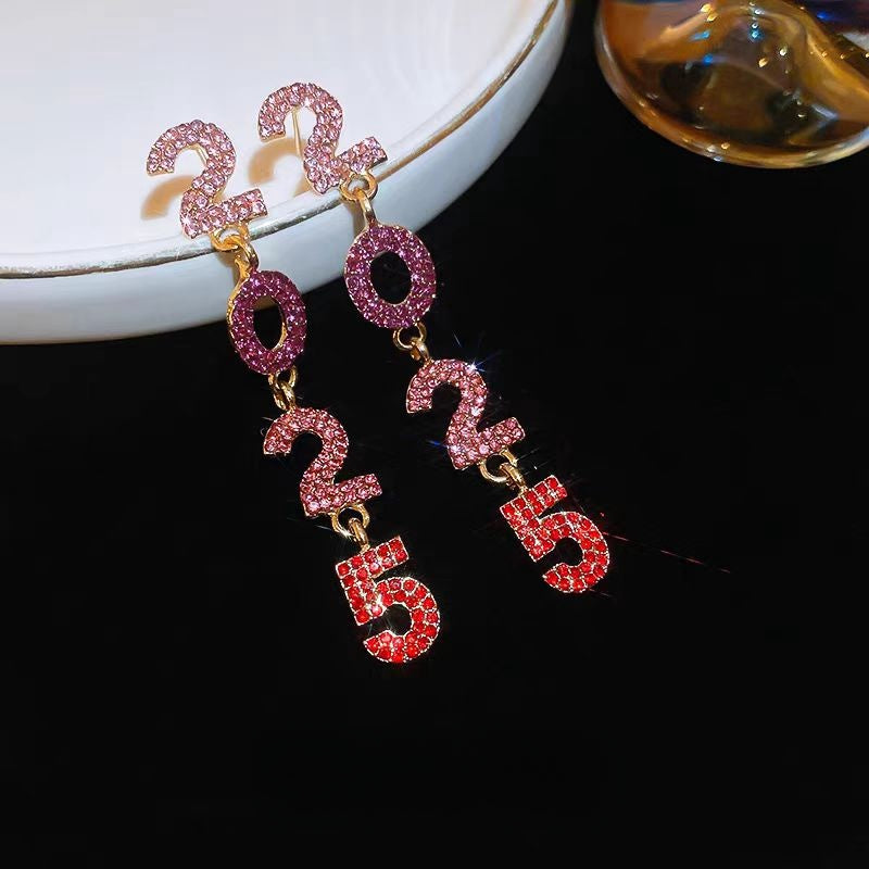 14K Gold-Plated Diamond 2025 Digital Earrings