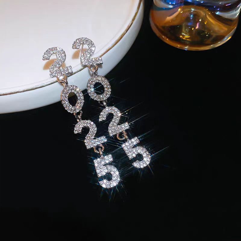 14K Gold-Plated Diamond 2025 Digital Earrings