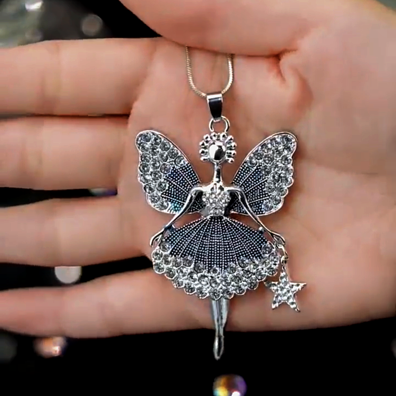 14K Gold-Plated Diamond Angel Girl Sweater Chain Necklace
